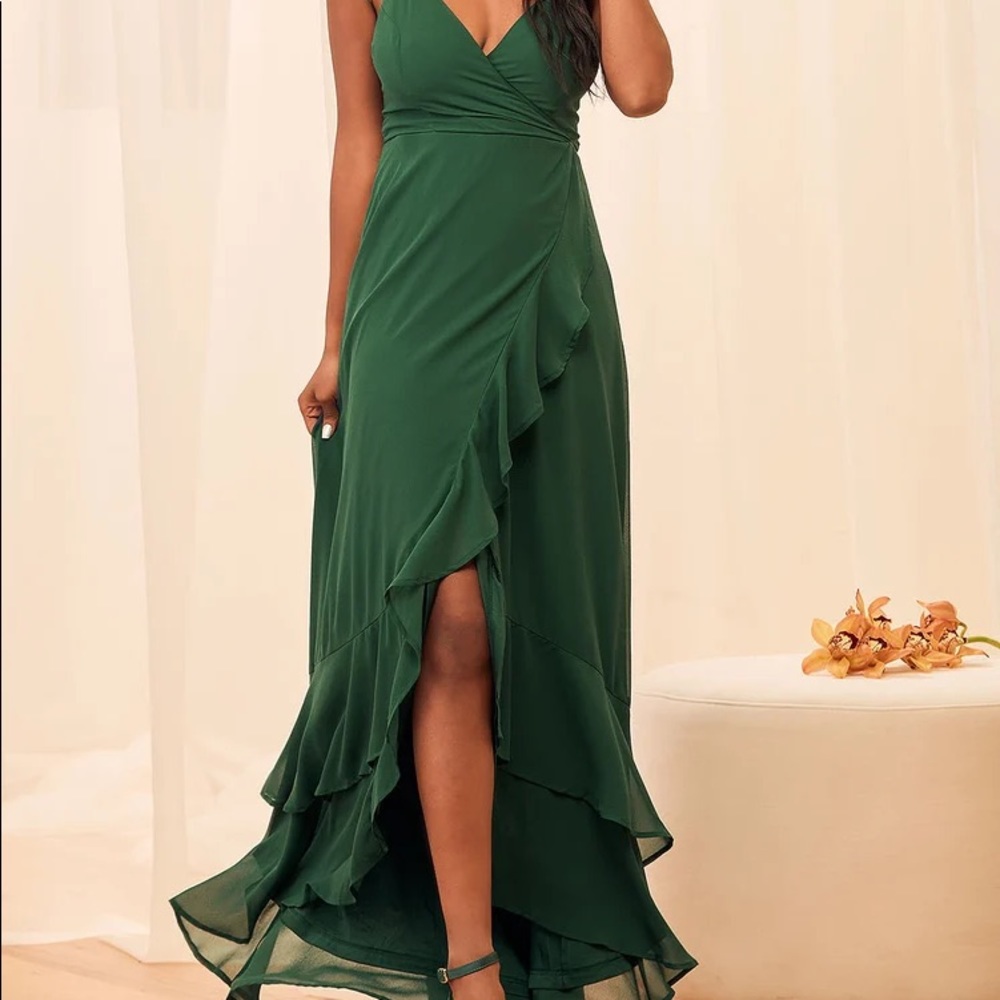 In Love Forever Emerald Lace-Up High-Low Maxi